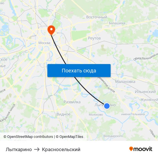 Лыткарино to Красносельский map