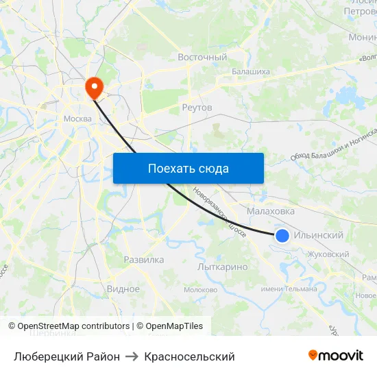 Люберецкий Район to Красносельский map