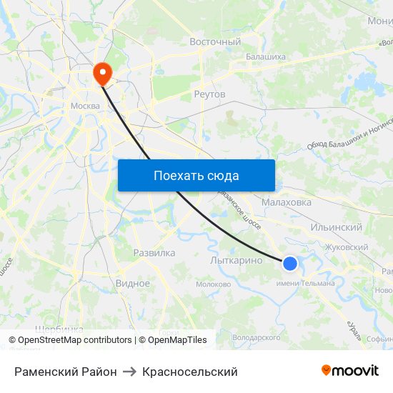 Раменский Район to Красносельский map