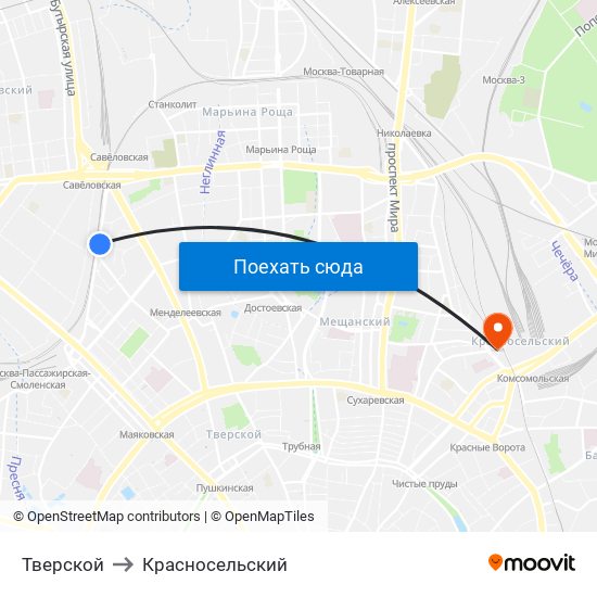 Тверской to Красносельский map