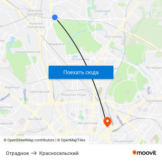 Отрадное to Красносельский map