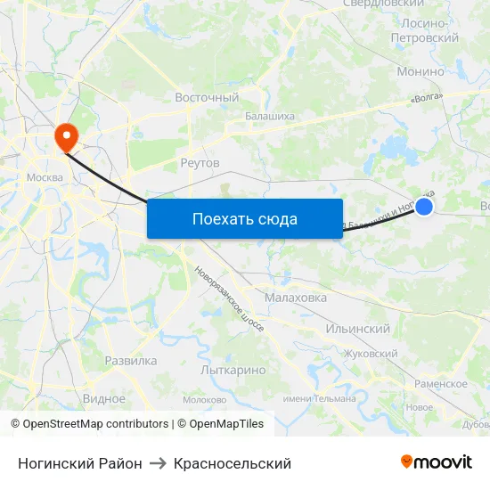 Ногинский Район to Красносельский map