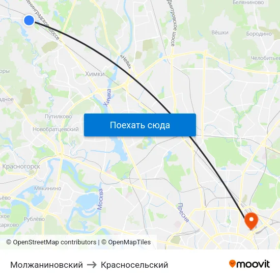 Молжаниновский to Красносельский map