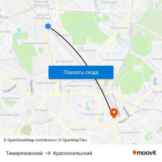 Тимирязевский to Красносельский map