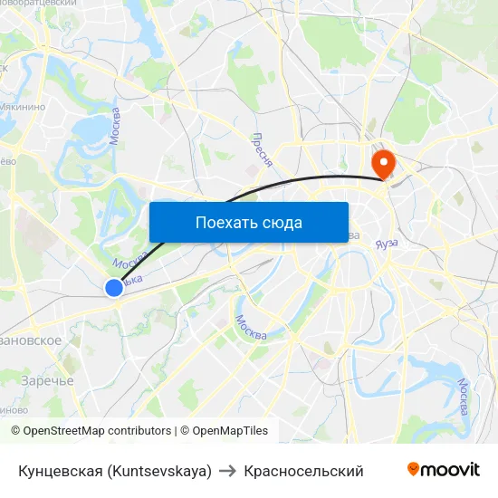 Кунцевская (Kuntsevskaya) to Красносельский map