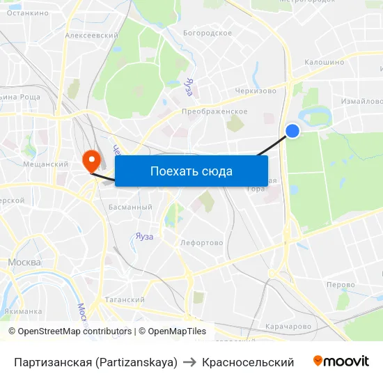Партизанская (Partizanskaya) to Красносельский map