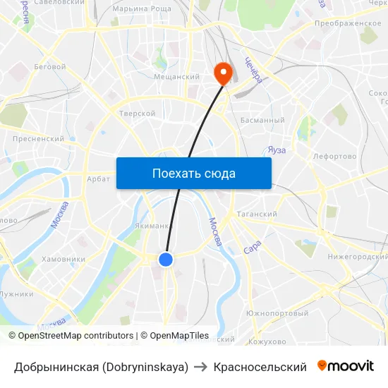 Добрынинская (Dobryninskaya) to Красносельский map