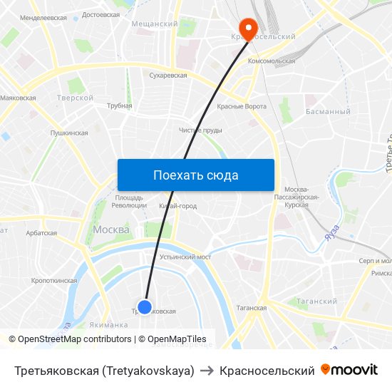 Третьяковская (Tretyakovskaya) to Красносельский map