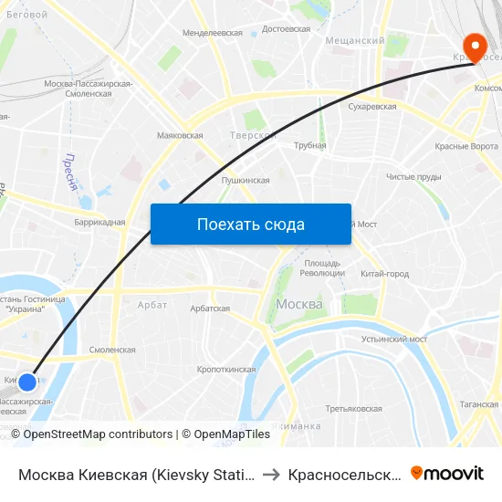 Москва Киевская (Kievsky Station) to Красносельский map
