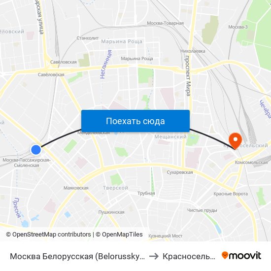 Москва Белорусская (Belorussky Station) to Красносельский map