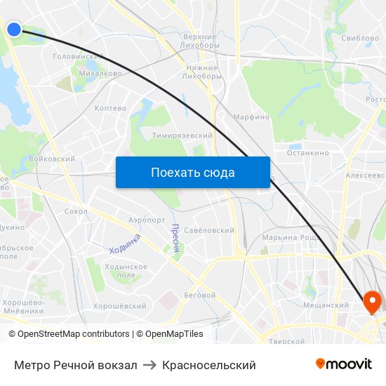 Метро Речной вокзал to Красносельский map