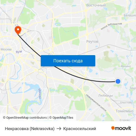 Некрасовка (Nekrasovka) to Красносельский map
