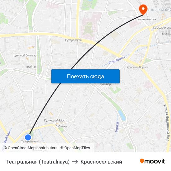 Театральная (Teatralnaya) to Красносельский map