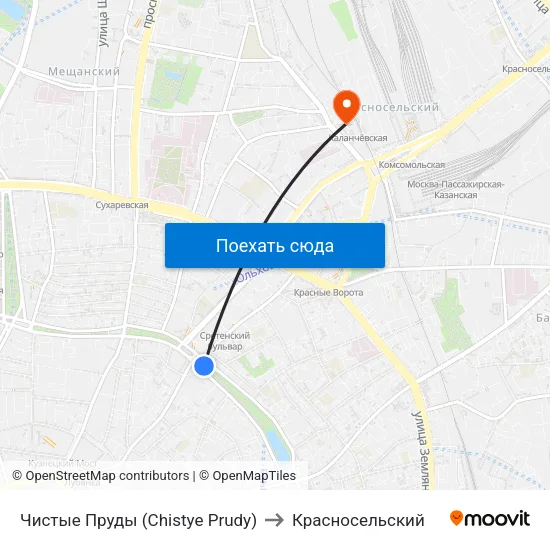 Чистые Пруды (Chistye Prudy) to Красносельский map