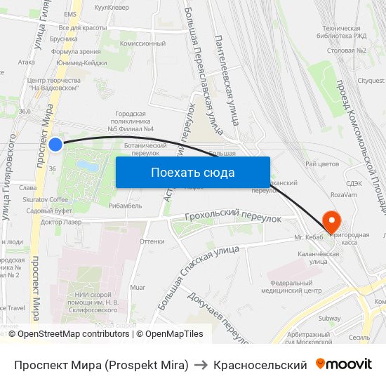 Проспект Мира (Prospekt Mira) to Красносельский map