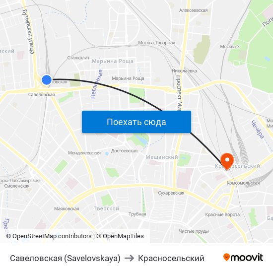 Савеловская (Savelovskaya) to Красносельский map