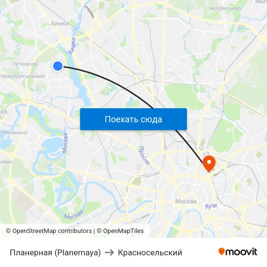 Планерная (Planernaya) to Красносельский map