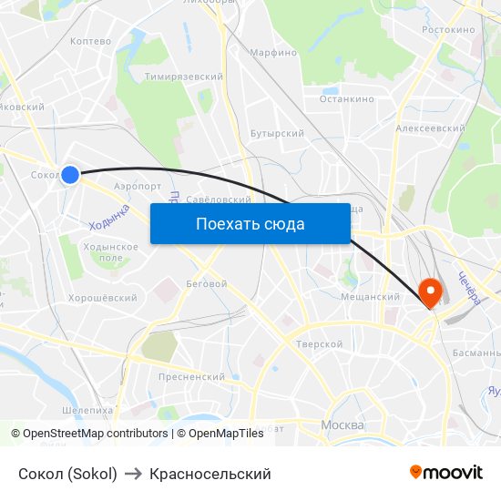 Сокол (Sokol) to Красносельский map