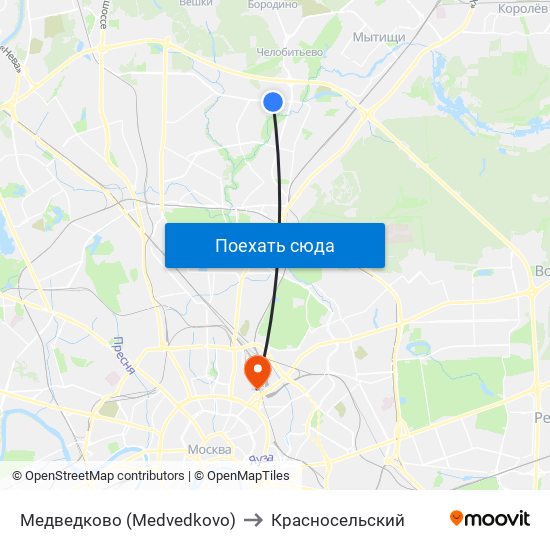 Медведково (Medvedkovo) to Красносельский map