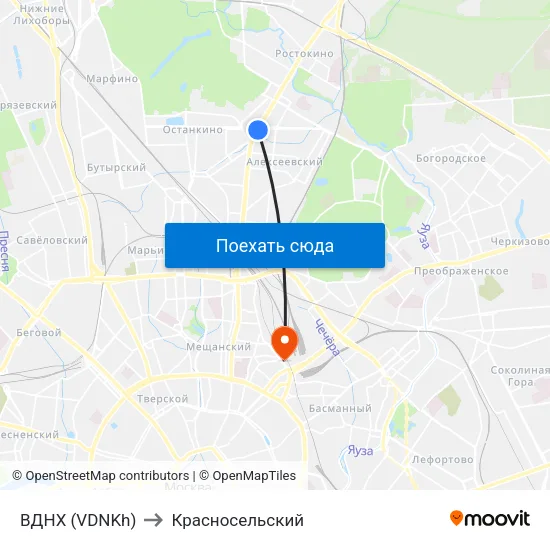 ВДНХ (VDNKh) to Красносельский map