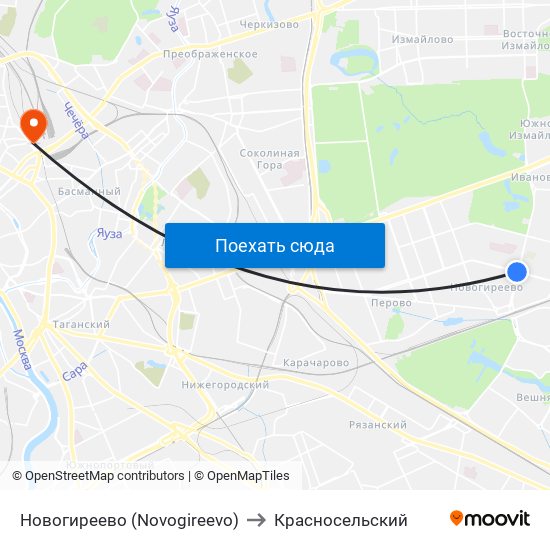 Новогиреево (Novogireevo) to Красносельский map