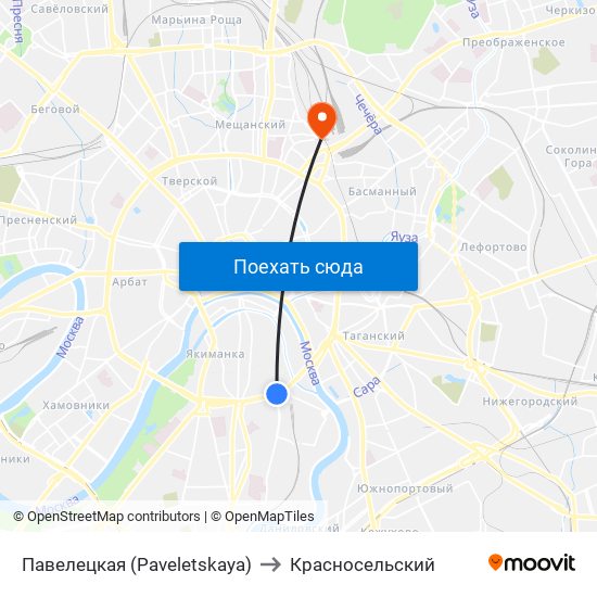 Павелецкая (Paveletskaya) to Красносельский map