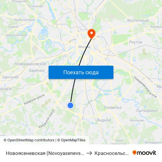 Новоясеневская (Novoyasenevskaya) to Красносельский map