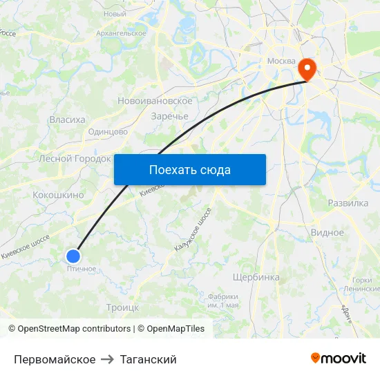 Первомайское to Таганский map