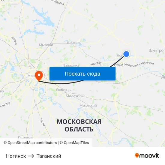 Ногинск to Таганский map