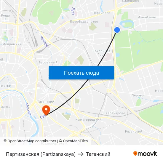 Партизанская (Partizanskaya) to Таганский map