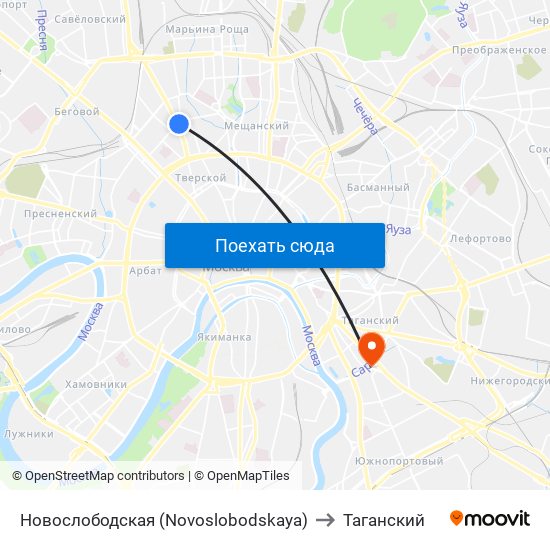 Новослободская (Novoslobodskaya) to Таганский map