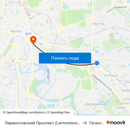 Лермонтовский Проспект (Lermontovsky Prospekt) to Таганский map