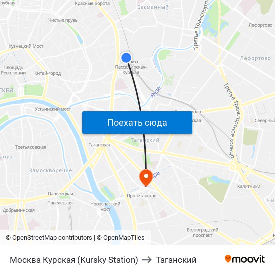 Москва Курская (Kursky Station) to Таганский map