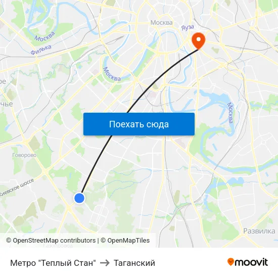 Метро "Теплый Стан" to Таганский map