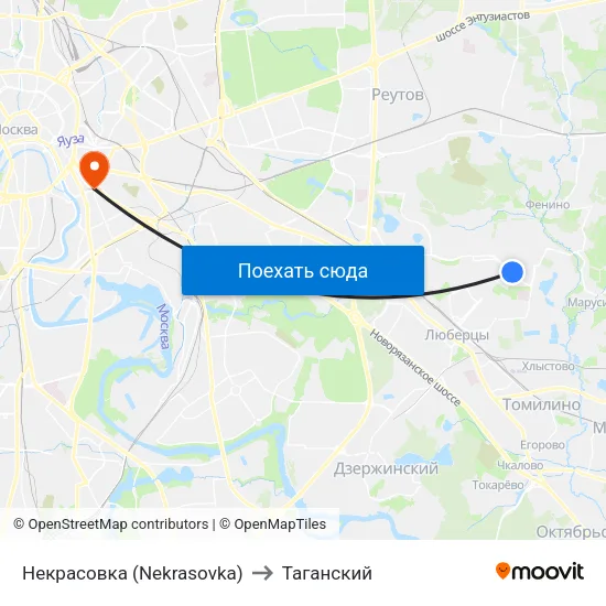 Некрасовка (Nekrasovka) to Таганский map