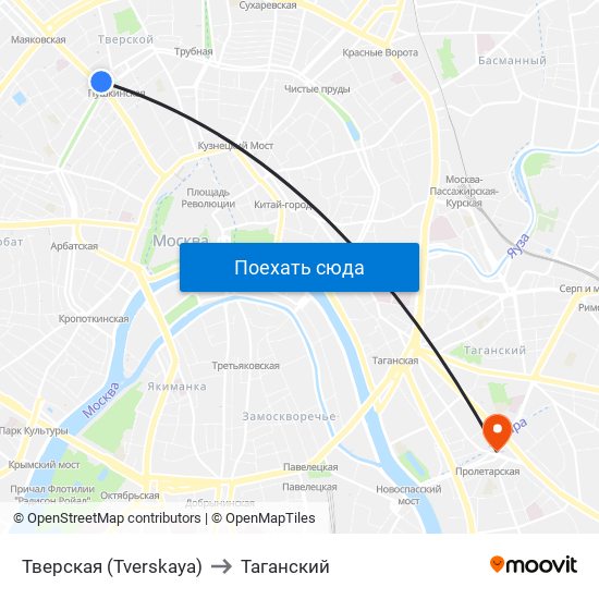 Тверская (Tverskaya) to Таганский map