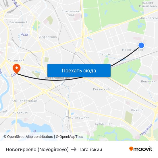 Новогиреево (Novogireevo) to Таганский map