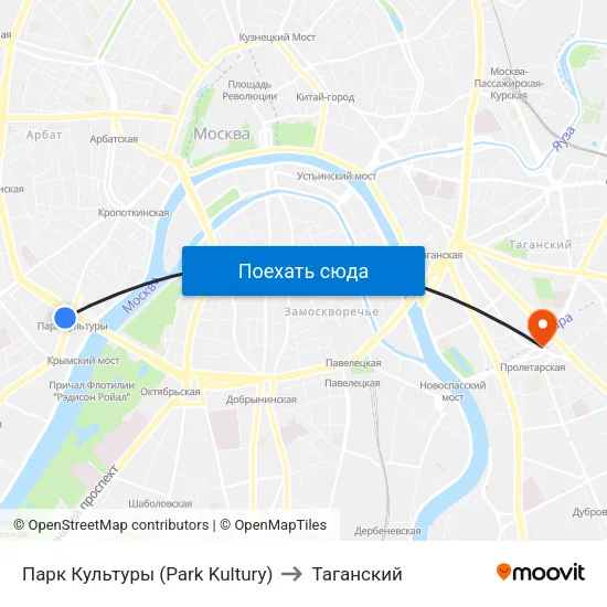 Парк Культуры (Park Kultury) to Таганский map
