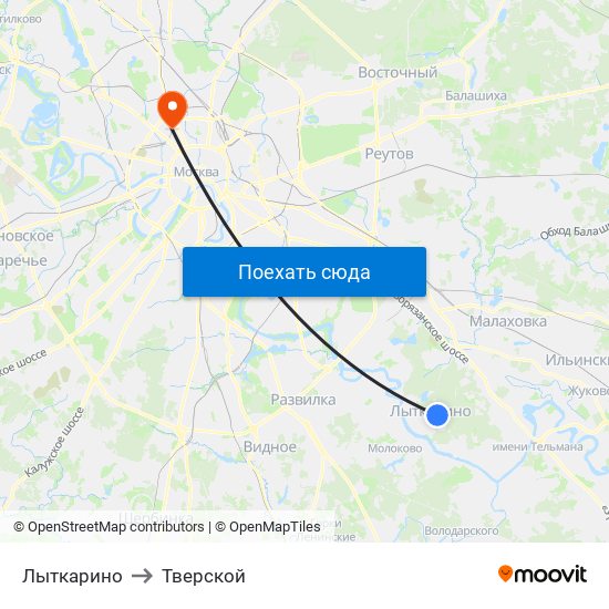 Лыткарино to Тверской map
