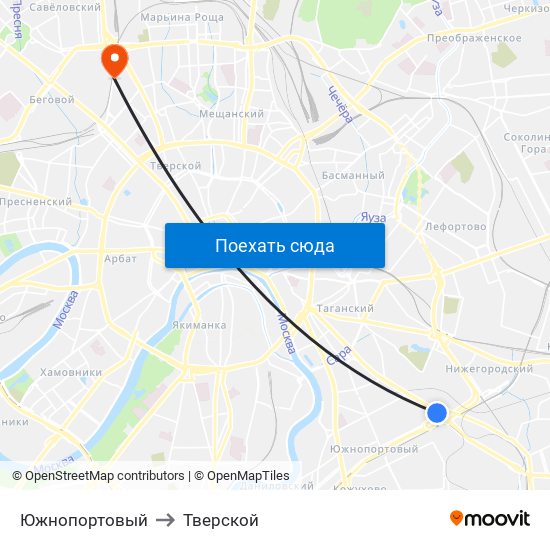Южнопортовый to Тверской map