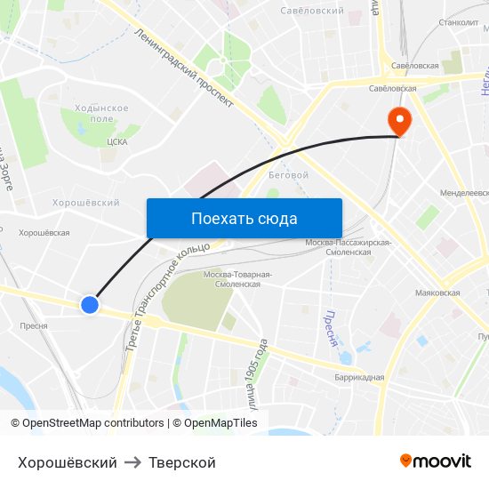 Хорошёвский to Тверской map