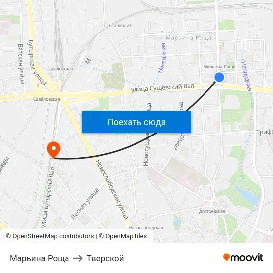Марьина Роща to Тверской map