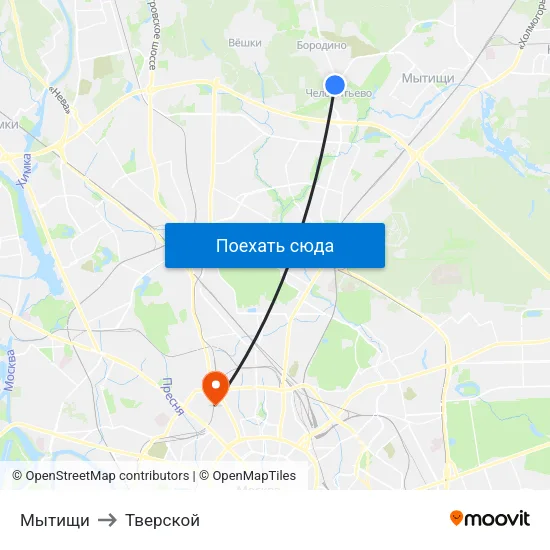Мытищи to Тверской map