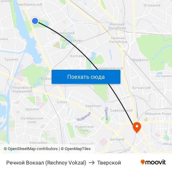 Речной Вокзал (Rechnoy Vokzal) to Тверской map