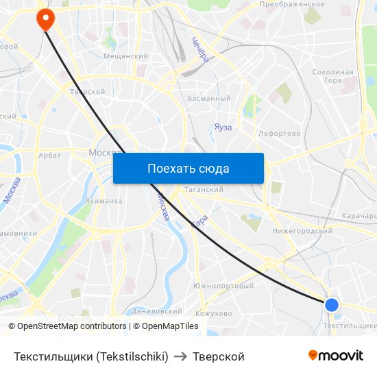Текстильщики (Tekstilschiki) to Тверской map