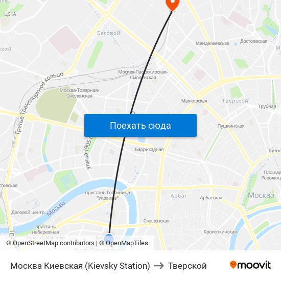 Москва Киевская (Kievsky Station) to Тверской map