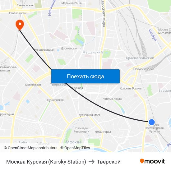 Москва Курская (Kursky Station) to Тверской map