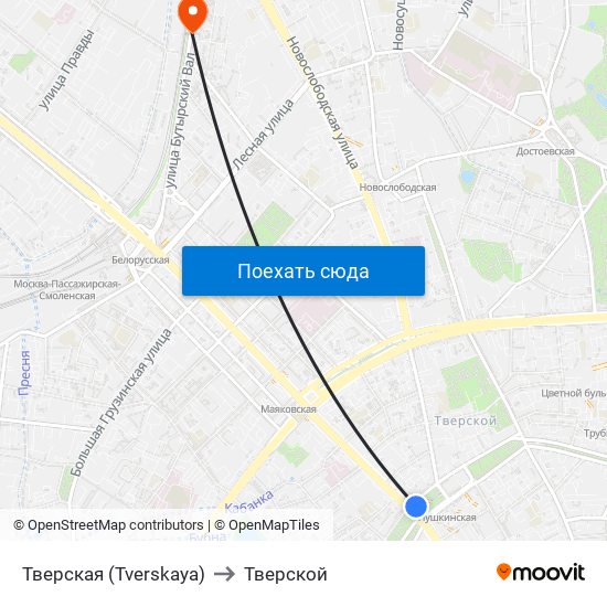 Тверская (Tverskaya) to Тверской map