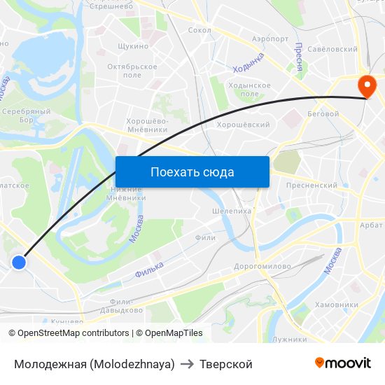 Молодежная (Molodezhnaya) to Тверской map