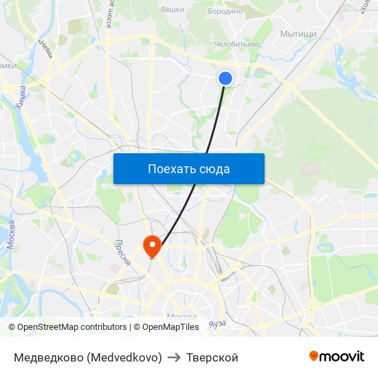 Медведково (Medvedkovo) to Тверской map